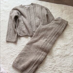 H&M Kids Cable-Knit Crew & Pants Set in Taupe